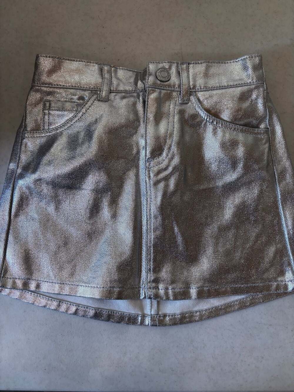 H&M Metallic Silver Denim Mini Skirt Kids Size 2-3Y